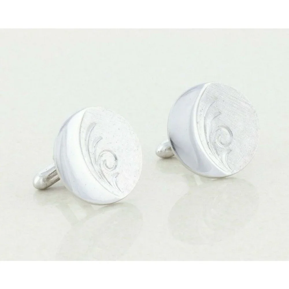 Men's Sterling Silver Swirl Design Bullet Back Cufflinks